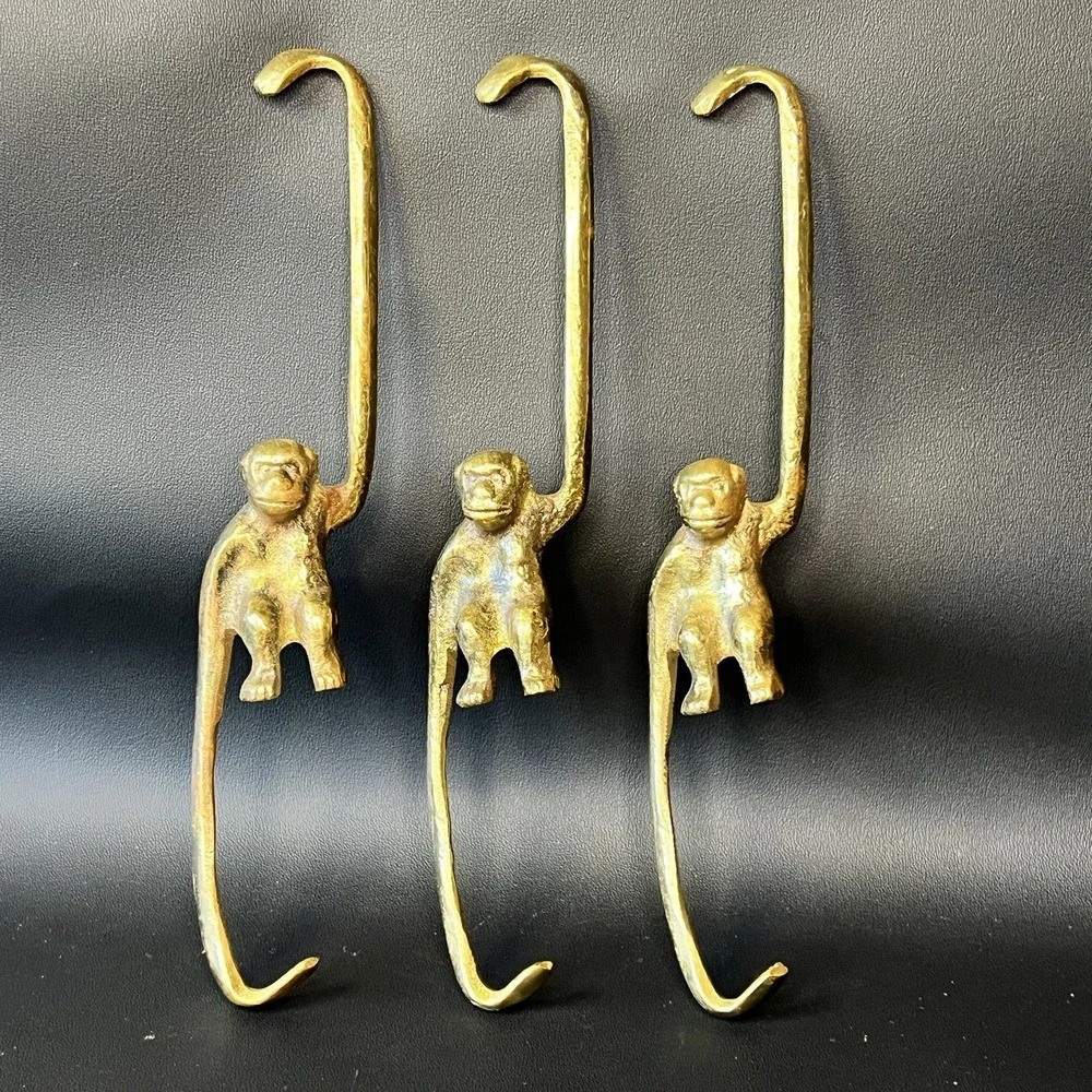 Vintage Brass Monkey Hanging Hook Hanger - Set of 3 - 8